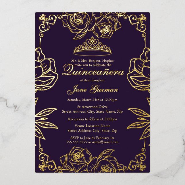 Purple Gold Rose Garden Quinceanera (Front)