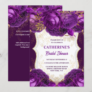 Purple gold rose watercolor bridal shower chic invitation