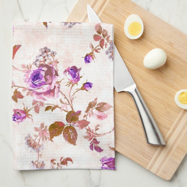 Purple Gold Roses Kitchen Towel (Quarter Fold)