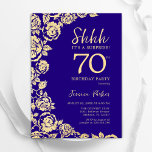 Purple Gold Roses Surprise 70th Birthday Invitation<br><div class="desc">Purple Gold Floral Surprise 70th Birthday Party Invitation. Elegant design featuring roses,  faux gold foil and typography script font. Trendy invite card perfect for a stylish female bday celebration. Can be customized to any age. Printed Zazzle invitations or instant download digital printable template.</div>