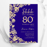 Purple Gold Roses Surprise 80th Birthday Invitation<br><div class="desc">Purple Gold Floral Surprise 80th Birthday Party Invitation. Elegant design featuring roses,  faux gold foil and typography script font. Trendy invite card perfect for a stylish female bday celebration. Can be customized to any age. Printed Zazzle invitations or instant download digital printable template.</div>