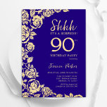 Purple Gold Roses Surprise 90th Birthday Invitation<br><div class="desc">Purple Gold Floral Surprise 90th Birthday Party Invitation. Elegant design featuring roses,  faux gold foil and typography script font. Trendy invite card perfect for a stylish female bday celebration. Can be customized to any age. Printed Zazzle invitations or instant download digital printable template.</div>