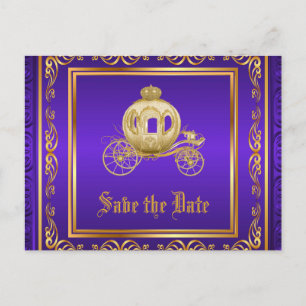 Purple Gold Royal Carriage Save the Date Announcement Postcard