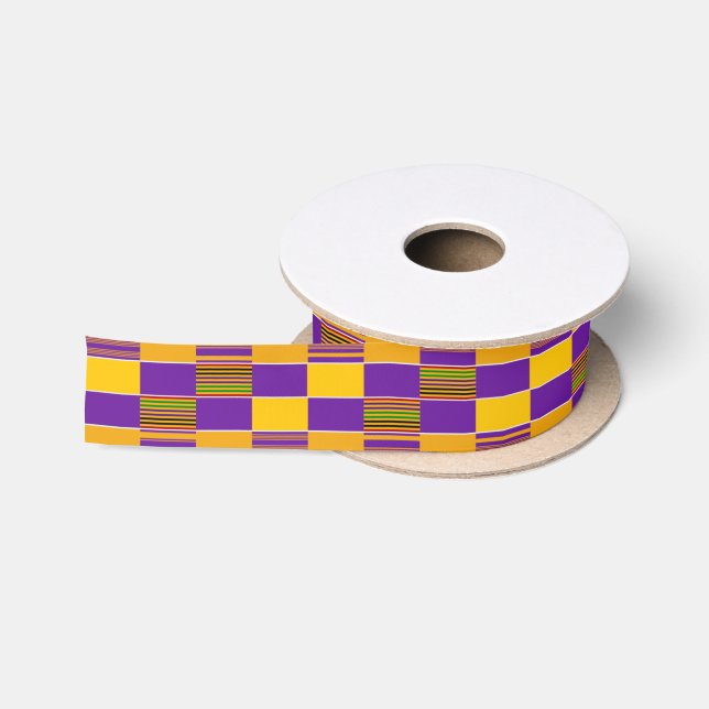 Purple Gold Royal K88 African Kente 1.5inch Ribbon Satin Ribbon (Spool)