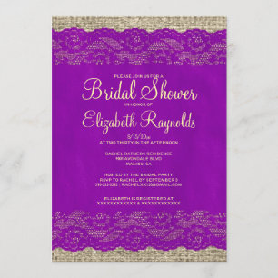 Purple Gold Rustic Lace Bridal Shower Invitations