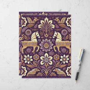 Purple & Gold Scandinavian Folk Art Scrapbook