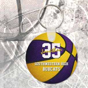 purple gold school basketball team colours keychain