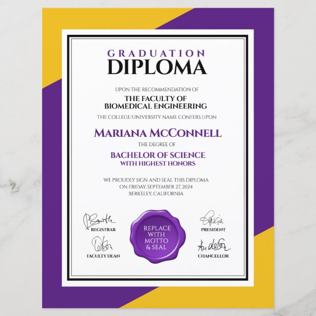 Purple Gold School College University Diploma (Front)