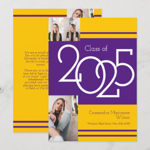 Purple Gold School Colours Graduation Announcement