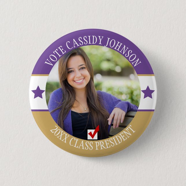 Purple & Gold School Election Student Body Vote 2 Inch Round Button (Front)