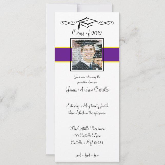 Purple & Gold School Graduation Invitations (Front)