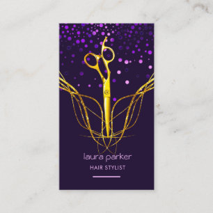 Purple Gold Scissor Hair Stylist Professional  Business Card