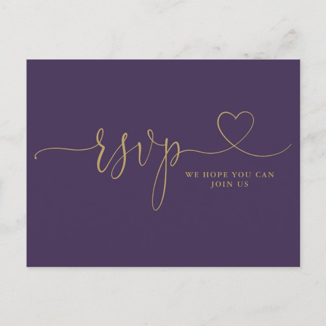 Purple Gold Script Chanson Demande de carte RSVP (Devant)