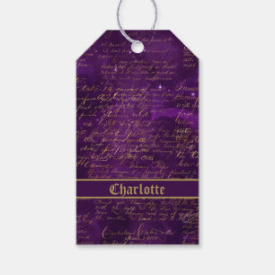 Purple Gold Script Gift Tags