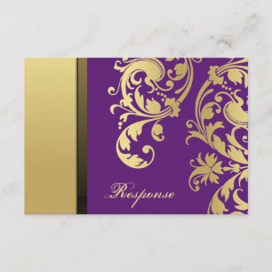 Purple & Gold Shimmer Floral Mariage Réponse RSVP