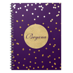Purple & Gold Shiny Confetti Dots Modern Notebook