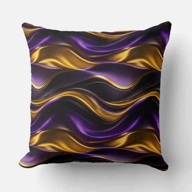 Purple Gold Silk Wave Luxury Pattern Throw Pillow (Front)