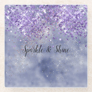Purple Gold Sparkle Glass Coaster