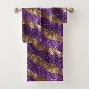 Purple Gold Sparkle Glitter Bath Towel Set