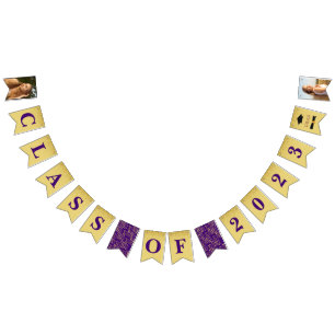 Purple Gold Sparkle Graduate Photo Party Bunting Flags