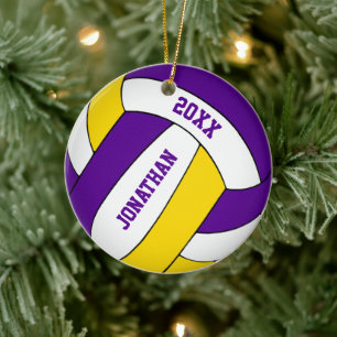 purple gold sports team colours boys volleyball ceramic ornament