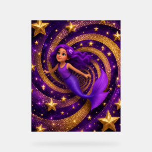 Purple Gold Star Mermaid Optical Illusion Fantas Acrylic Sign
