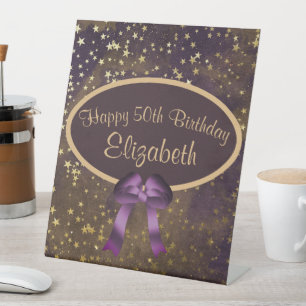 Purple Gold Stardust 50th Birthday  Pedestal Sign