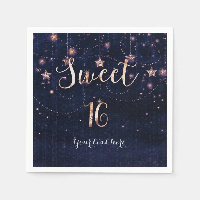 Purple & Gold Starry Celestial Sweet 16 Party Napkin (Front)