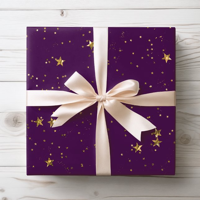 Purple & Gold Stars | Celestial Wrapping Paper (Creator Uploaded)