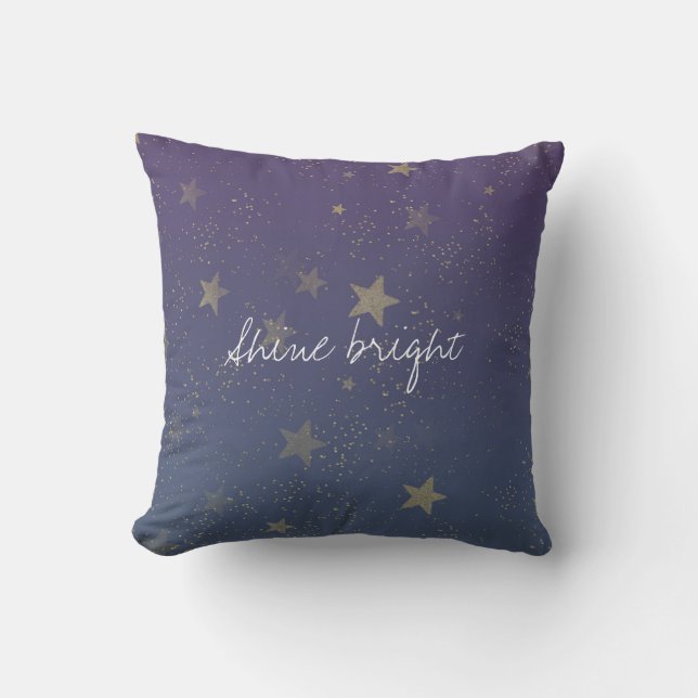 Purple Gold Stars Confetti Throw Pillow (Front)