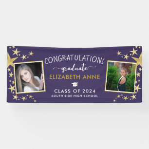 Purple & Gold Stars Photo Congratulations Graduate Banner