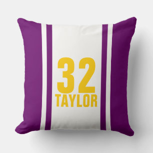 Purple & Gold Striped Sports Jersey Throw Pillow
