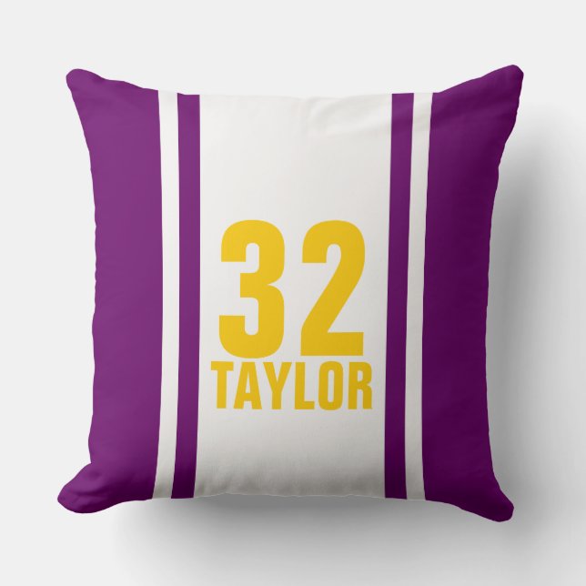 Purple & Gold Striped Sports Jersey Throw Pillow (Front)
