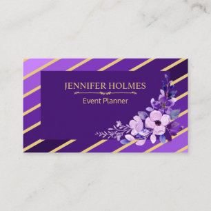 Purple Gold Stripes Floral Event Planner  Business Card