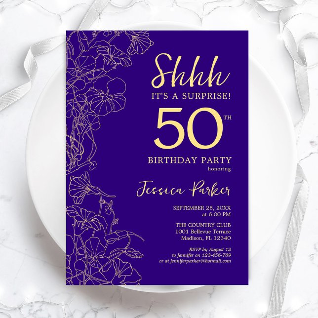 Purple Gold Surprise 50th Birthday Invitation (Creator Uploaded)