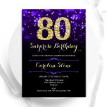 Purple Gold Surprise 80th Birthday Invitation<br><div class="desc">Surprise 80th birthday party invitation. Elegant purple design with faux glitter gold. Features stylish diamonds, bokeh lights and script font. Men or women bday invite. Perfect for a stylish adult birthday party. Personalize with your own details. Message me if you need further customization. Printed Zazzle invitations or instant download digital...</div>