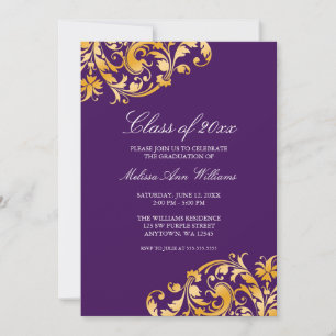 Purple Gold Swirl Graduation Party Faire-part