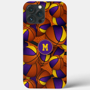 Purple gold team colours basketballs pattern iPhone 13 pro max case