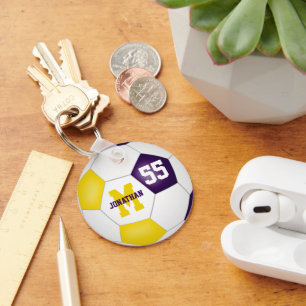 purple gold team colours boys girls sports soccer keychain