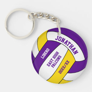 purple gold team colours custom boys volleyball keychain