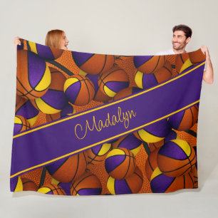 purple gold team colours girls basketball fleece blanket