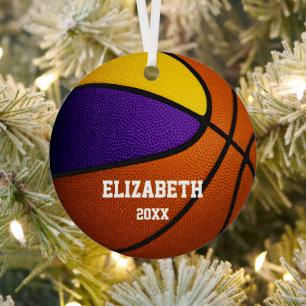 purple gold team colours girls boys basketball metal ornament