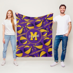 purple gold team colours I love basketball pattern Fleece Blanket
