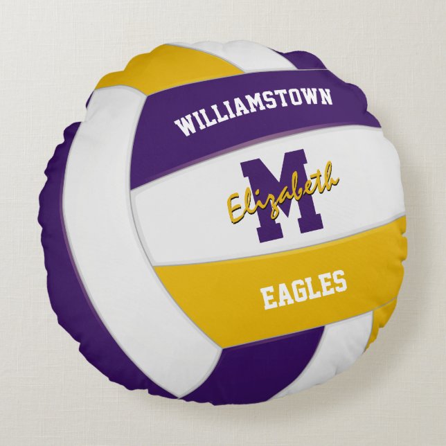 purple gold team colours kids volleyball round pillow (Front)