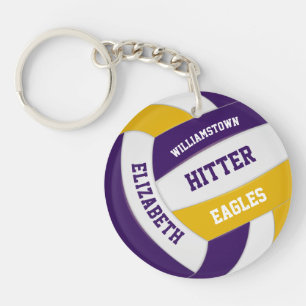 purple gold team colours personalized volleyball keychain