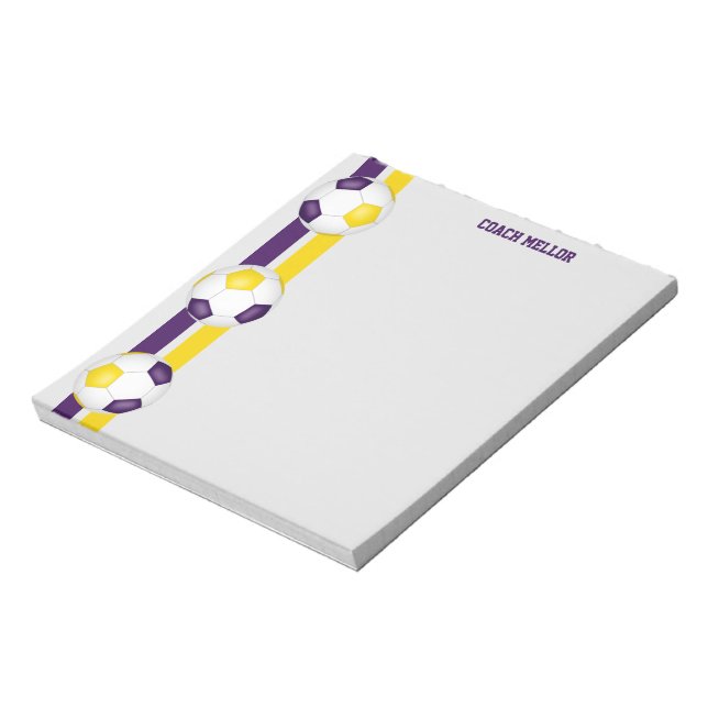 purple gold team colours soccer coach custom notepad (Rotated)