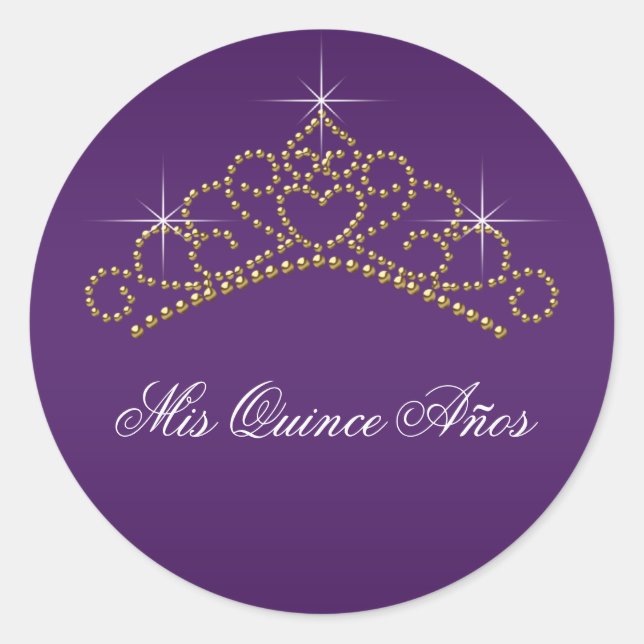 Purple Gold Tiara Sweet 15 16 Étiquette Quinceana (Devant)