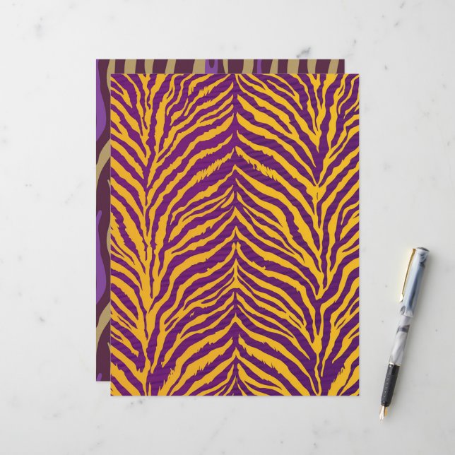 Purple & Gold Tiger Stripe Pattern Scrapbook Paper (Front/Back In Situ)
