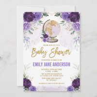 Purple Gold Travel Baby Shower Floral Adventure