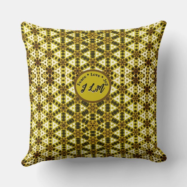 Purple Gold Trellis Pattern Initials Throw Pillow (Back)